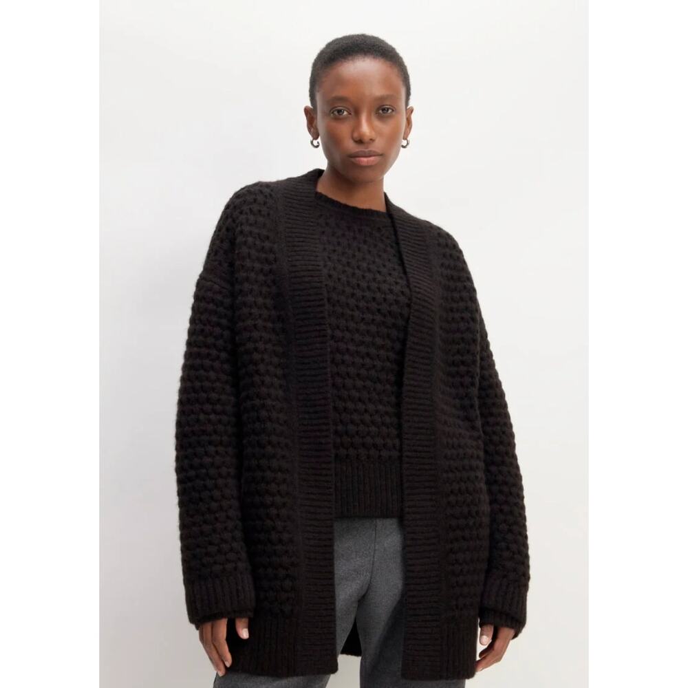 Orvis Cardigan Women’s XL Navy Cotton Waffle Knit Open Front Chore Pockets Heavy